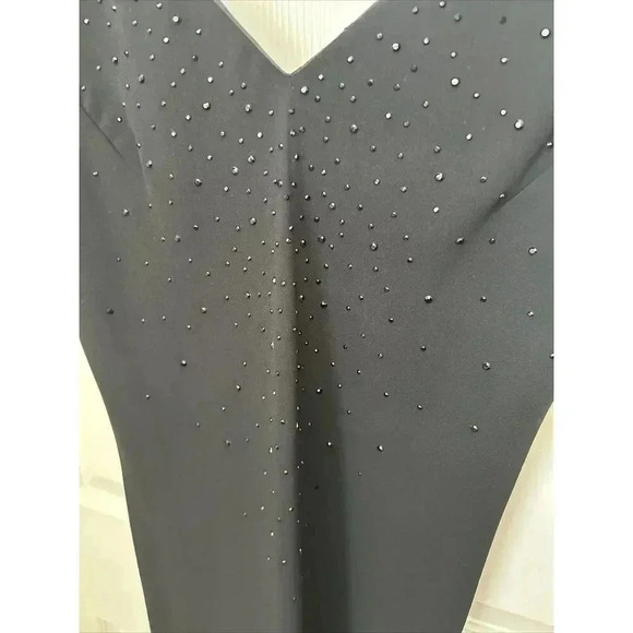Vintage 90s Jones New York Rhinestone LBD Evening Bias Cut Black Maxi Dress 8 - Picture 8 of 16
